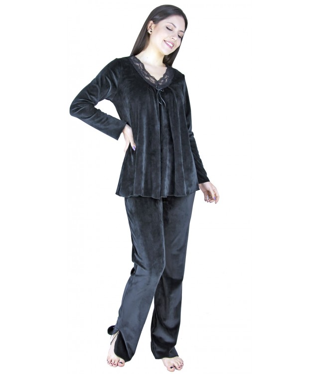 INTRIGA WOMENS SLEEPWEAR VELOUTE -BLACK w/ LACE