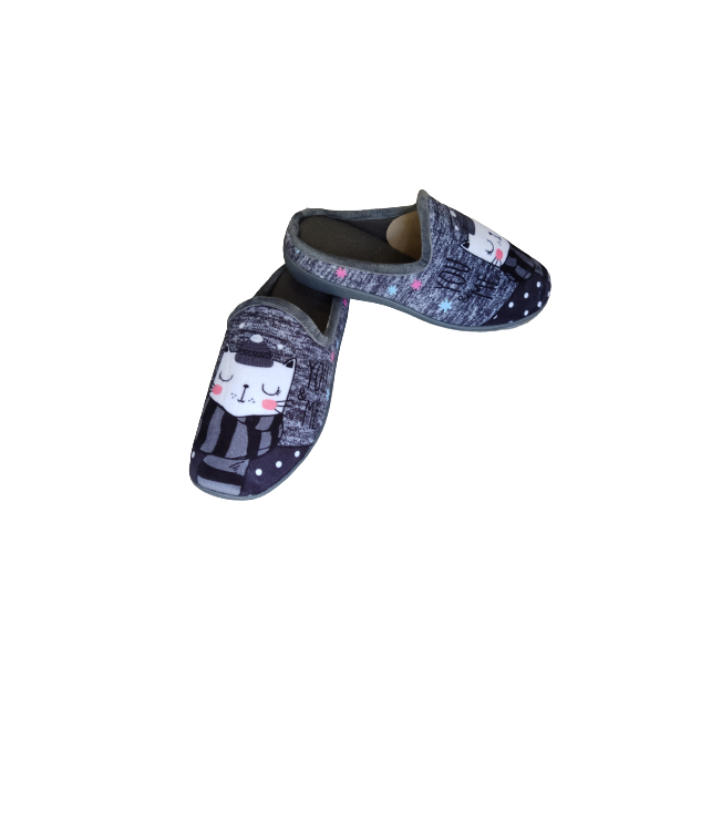 WOMEN'S WINTER SLIPPERS WITH CAT PATTERN - BURGUNDY/GRAY