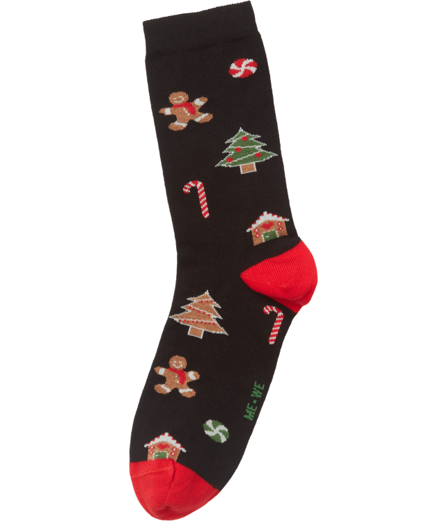 MEWE WOMEN'S CHRISTMAS COTTON SOCKS/RED-BLACK