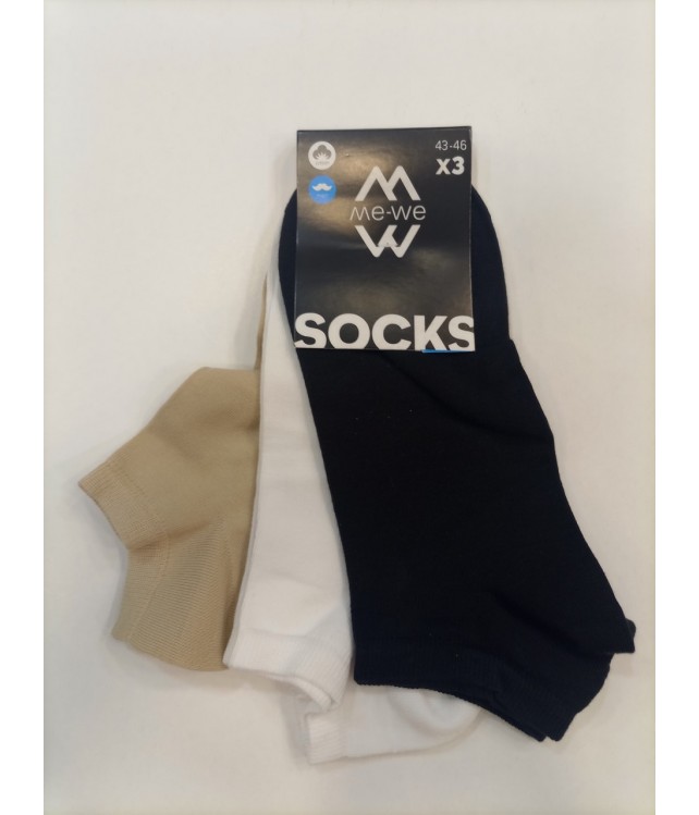 copy of MEWE MEN'S COTTON SHORT SOCKS 3 PCS BLACK WHITE GRAY