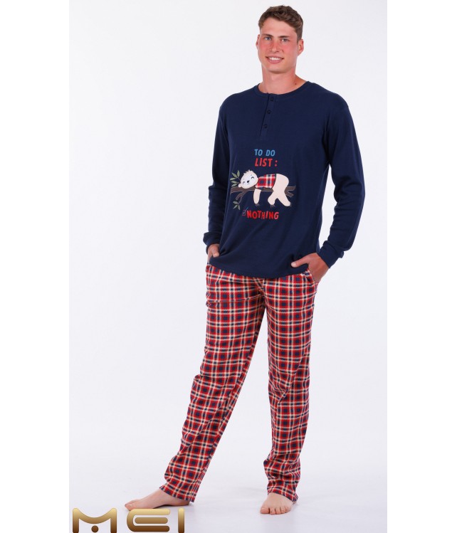 ΜΕΙ MEN'S COTTON PAJAMAS WITH BLUE BUTTONS