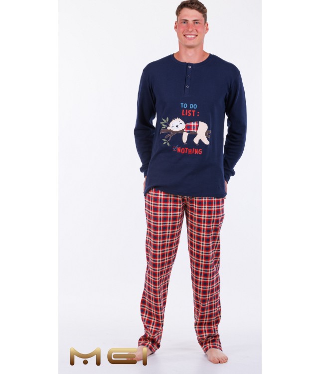 ΜΕΙ MEN'S COTTON PAJAMAS WITH BLUE BUTTONS