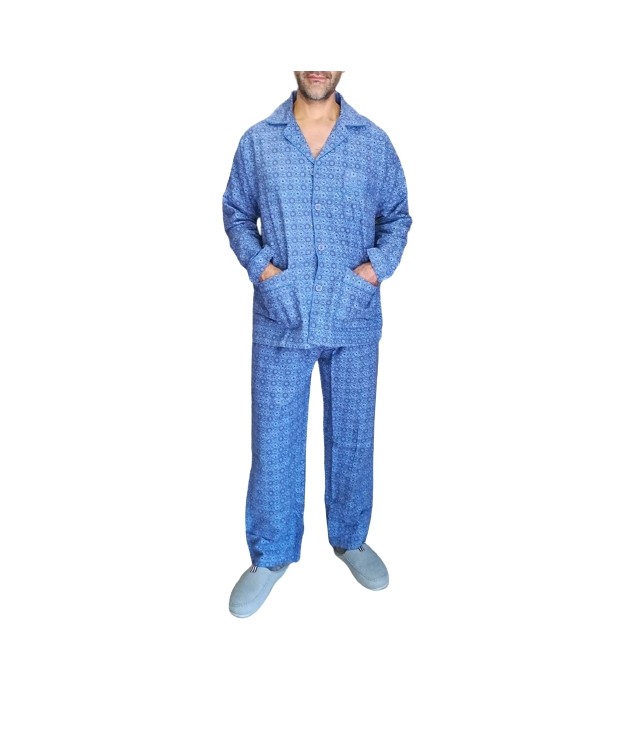 LION CLASSIC MENS SLEEPWEAR w/ BUTTONS- BLUE