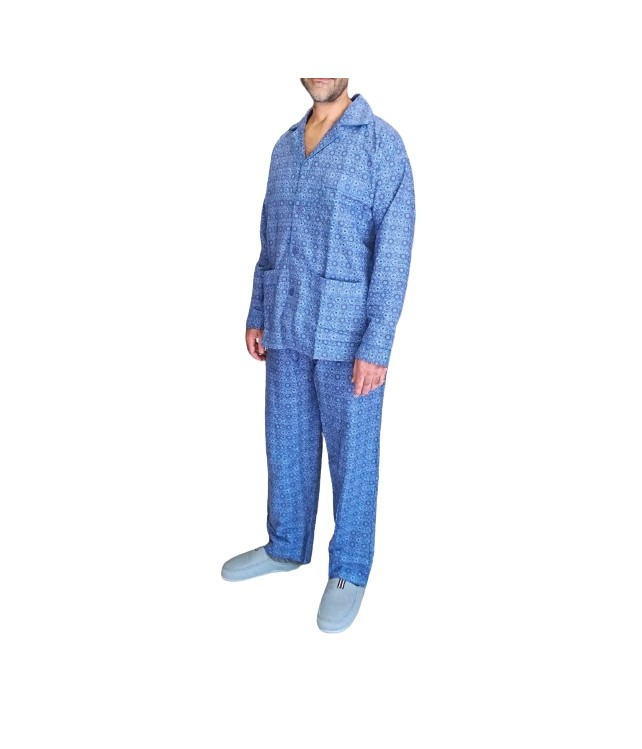 LION CLASSIC MENS SLEEPWEAR w/ BUTTONS- BLUE