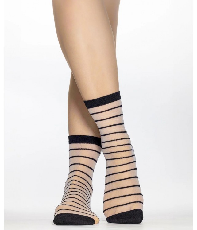 WIGGLESTEPS WOMEN'S THIN TRANSPARENT SOCKS WITH BLACK STRIPES