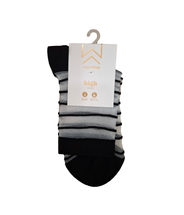 WIGGLESTEPS WOMEN'S THIN TRANSPARENT SOCKS WITH BLACK STRIPES
