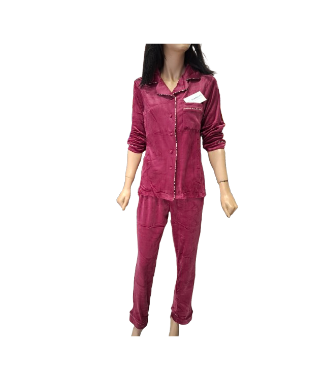 WOMEN'S SEWING PAJAMAS /RED WINE-BLUE