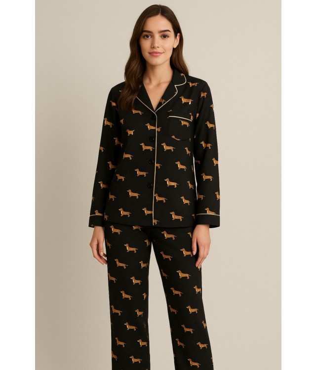 ELITE WOMEN'S COTTON PYJAMAS WITH BUTTONS AND DOG DESIGN