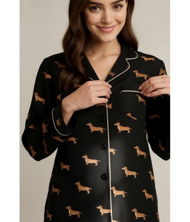 ELITE WOMEN'S COTTON PYJAMAS WITH BUTTONS AND DOG DESIGN