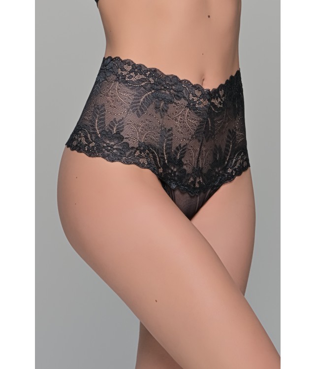 MILENA HIGH WAIST SLIP STRING PLUS SIZE WITH LACE - BLACK