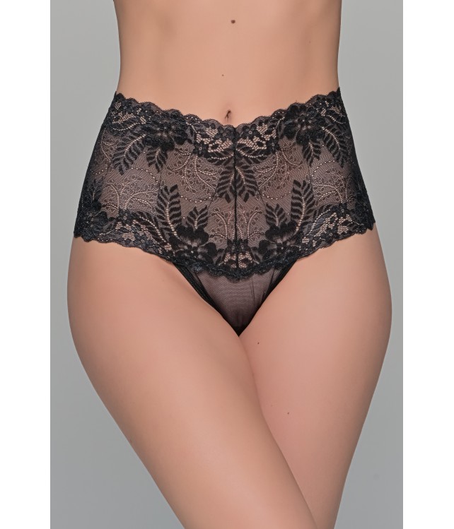 MILENA HIGH WAIST SLIP STRING PLUS SIZE WITH LACE - BLACK