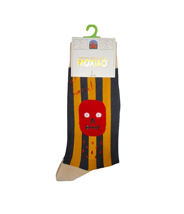 WOMEN'S STRIPED CREW SOCKS WITH FUNKY SMILEY FACE