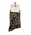 WOMEN'S CREW SOCKS WITH RETRO PAISLEY PATTERN IN DARK BLUE & OLIVE