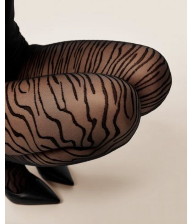WOMEN'S GABRIELLA SAVANA 1241 ZEBRA PRINT TIGHTS - BLACK