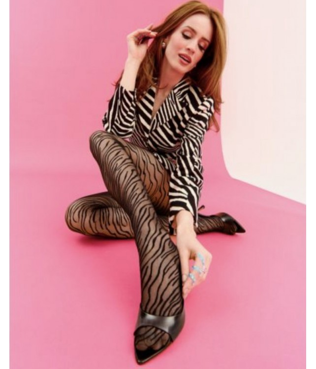 WOMEN'S GABRIELLA SAVANA 1241 ZEBRA PRINT TIGHTS - BLACK