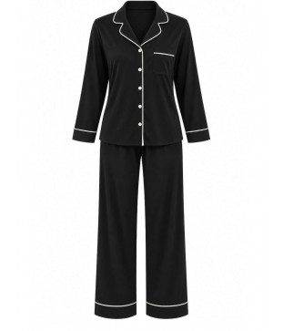 WOMEN'S WINTER ELITE PYJAMA SET WITH BUTTONS IN BLACK