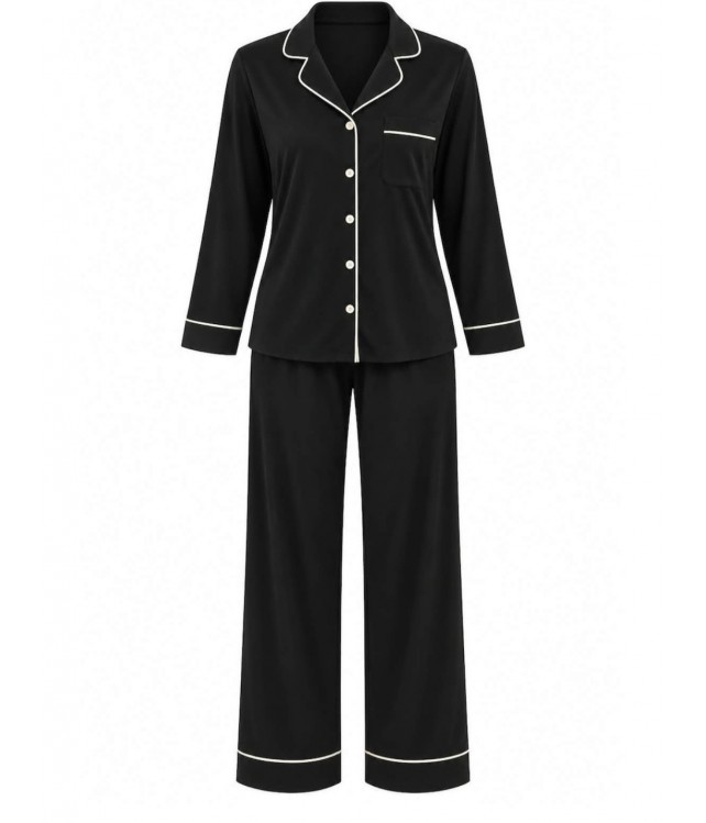 WOMEN'S WINTER ELITE PYJAMA SET WITH BUTTONS IN BLACK