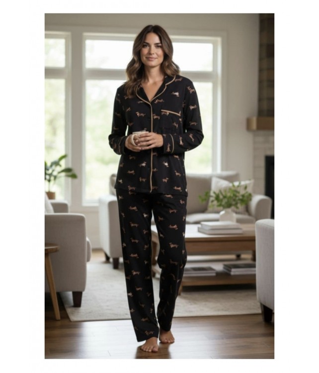 ELITE WOMEN'S COTTON PYJAMAS WITH BUTTONS AND DOG DESIGN