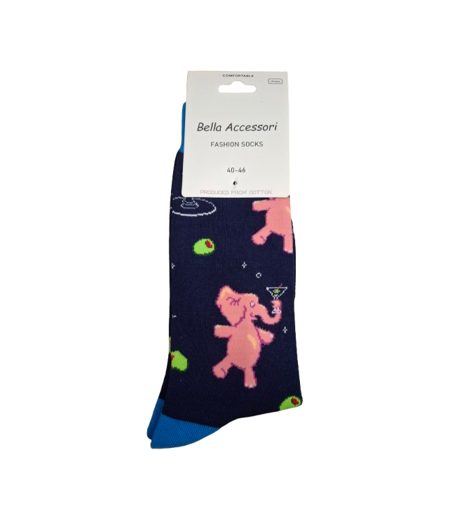 MEN'S NOVELTY SOCKS PINK ELEPHANT AND COCKTAIL