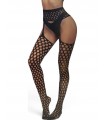 WOMEN'S BIG MESH CROTCHLESS SUSPENDER EFFECT TIGHTS BLACK