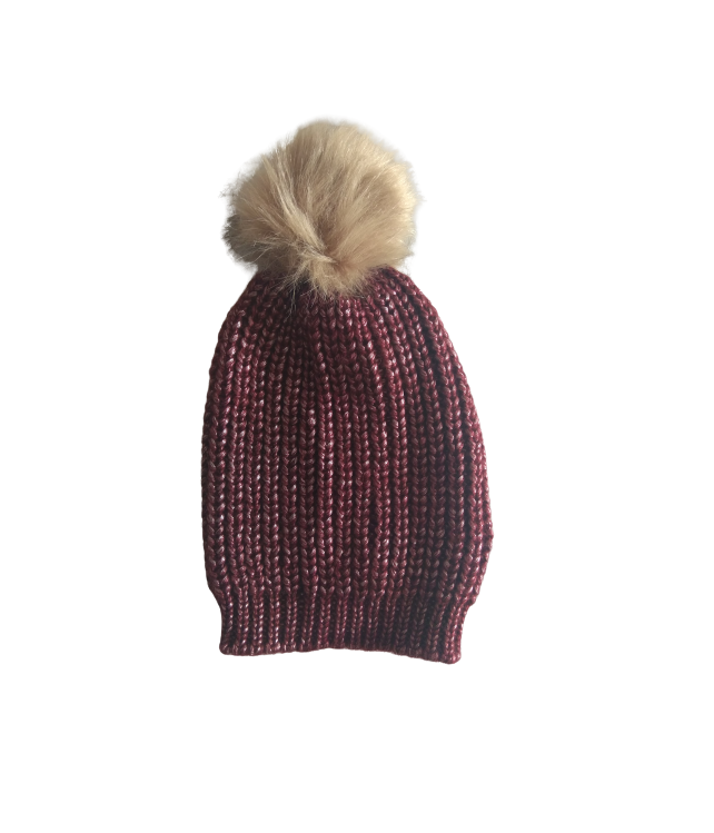 WOMENS KNITTED WINTER HAT/ BLUE -BORDEAUX-BLACK