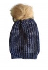 WOMENS KNITTED WINTER HAT/ BLUE -BORDEAUX-BLACK
