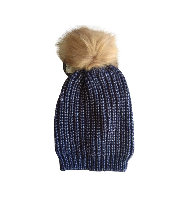 WOMENS KNITTED WINTER HAT/ BLUE -BORDEAUX-BLACK