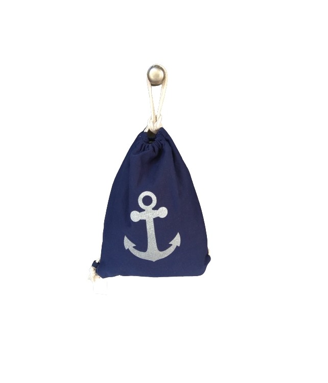 BAG TO BAG PURCHY BEACH BAG / DARK BLUE WITH ANCHOR DESIGN