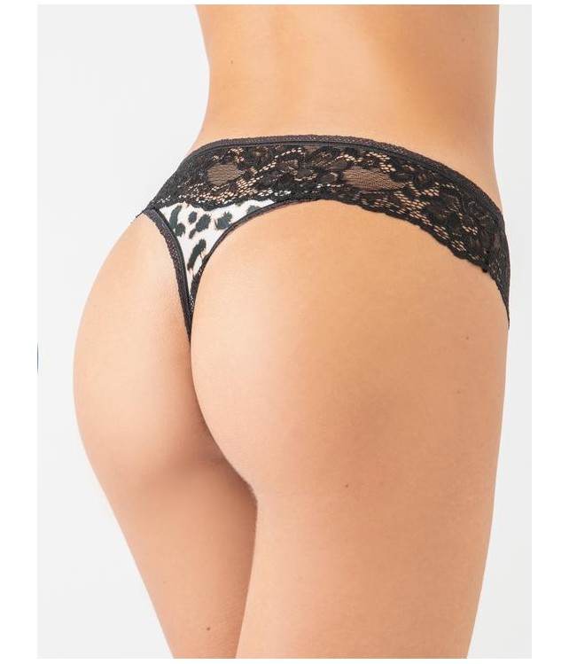 MILENA STRING WITH WIDE LACE - ANIMAL PRINT