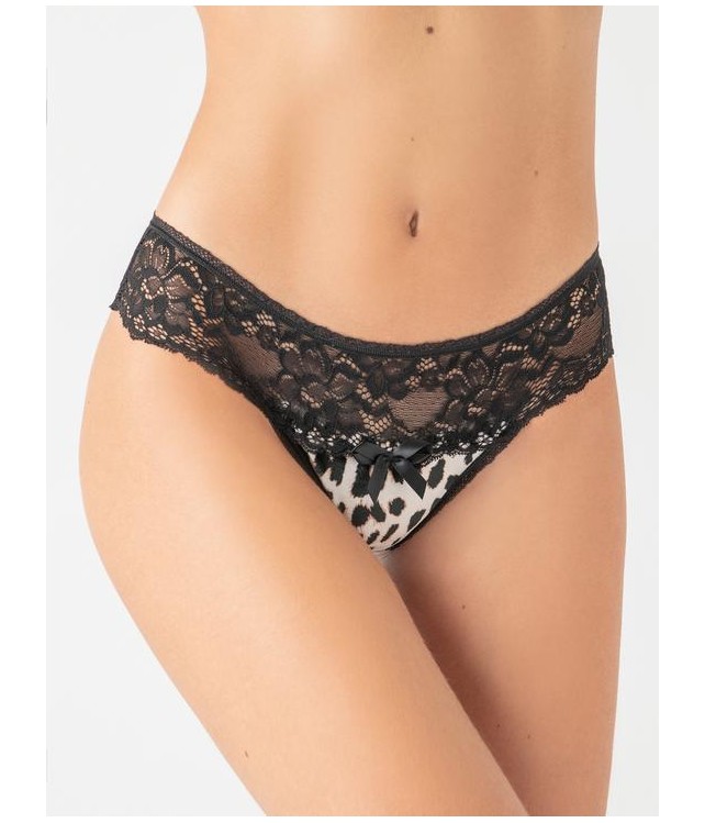 MILENA STRING WITH WIDE LACE - ANIMAL PRINT