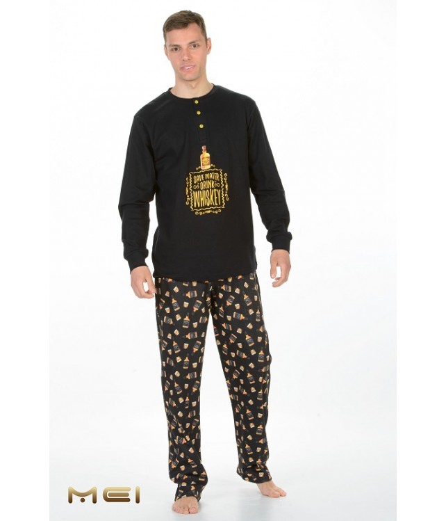 MENS COTTON SLEEPWEAR- BLACK WITH WHISKY DESIGN