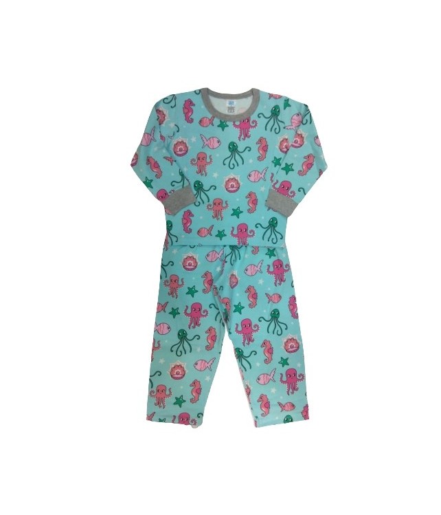 GIRLS COTTON SLEEPWEAR- LIGHT BLUE WITH PINK