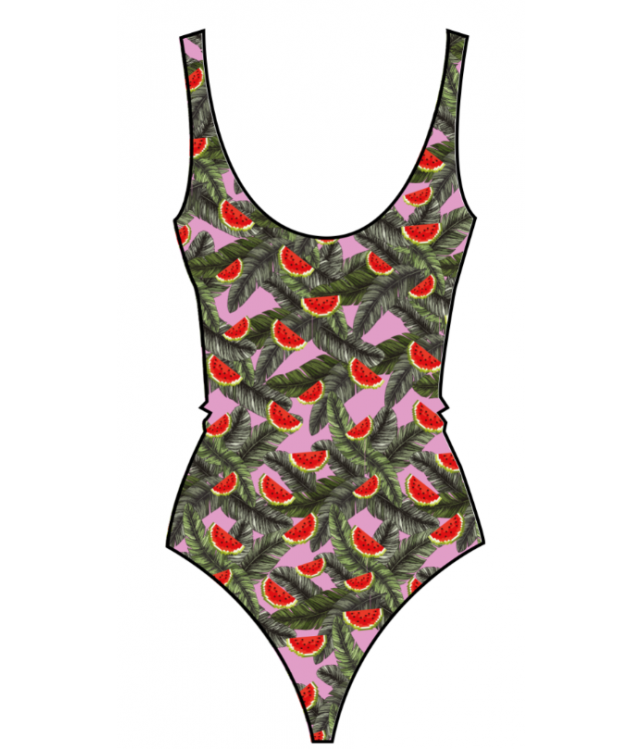 WIGGLESTEPS ONE PIECE SWIMWEAR/ GREEN WITH SLICES OF WATERMELON